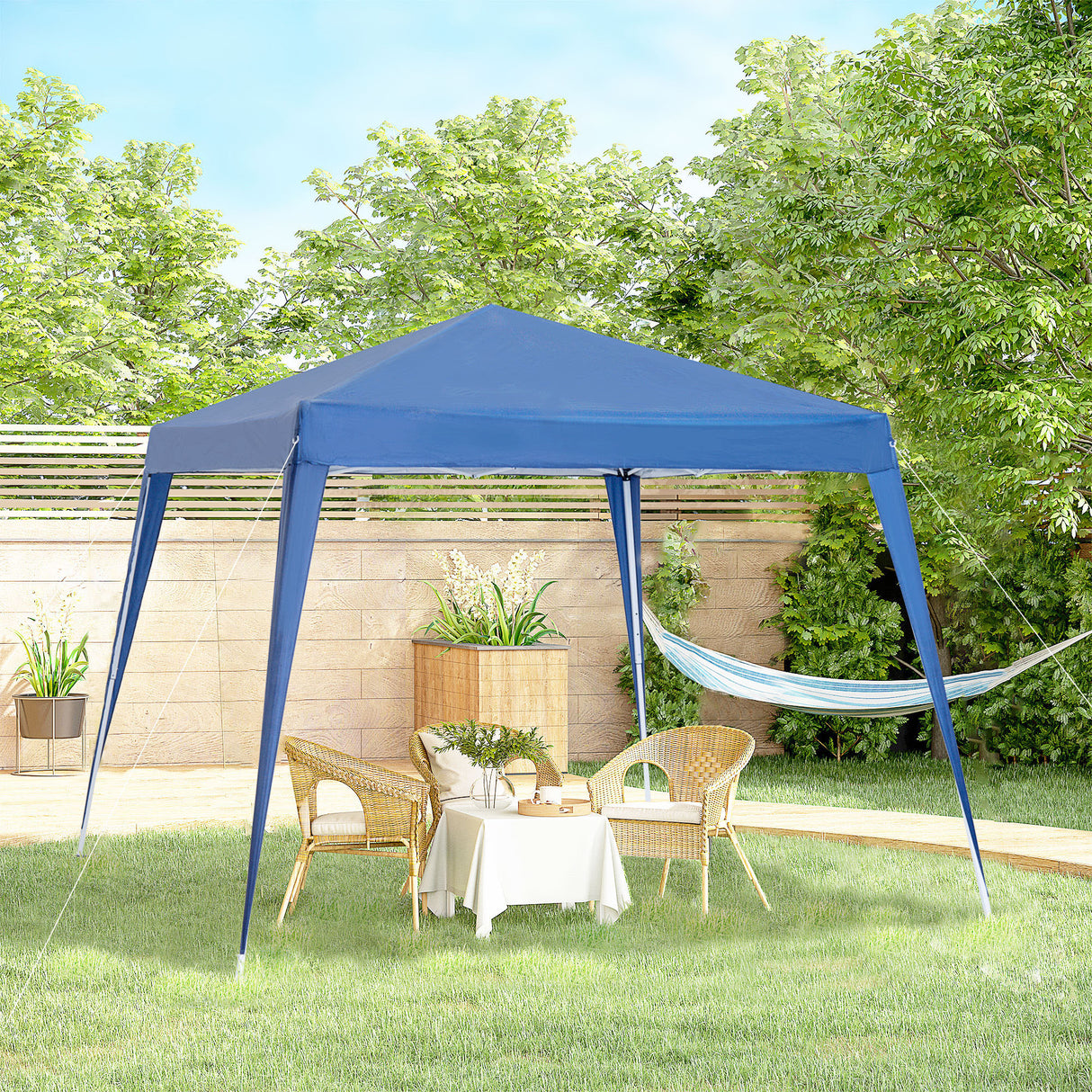 easycomfort easycomfort gazebo pieghevole da giardino 2 4x2 4m con struttura in acciaio e corde antivento blu