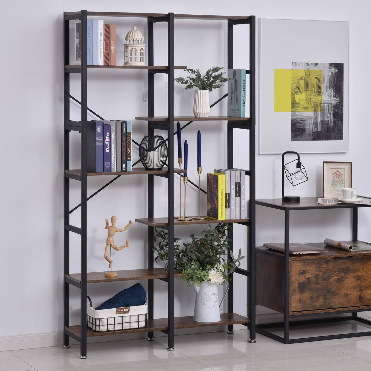 immagine-2-easycomfort-easycomfort-grande-scaffale-libreria-da-parete-in-legno-e-metallo-nero-con-6-ripiani-stile-vintage-industriale-100x30x182cm-ean-8055776912851