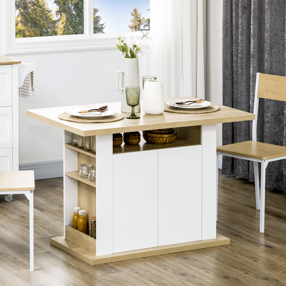 easycomfort easycomfort isola per cucina 4 6 persone con armadietti e ripiani aperti in truciolato 110x70x75 5 cm bianco e color legno