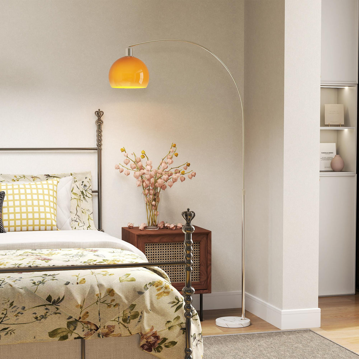 easycomfort easycomfort lampada da terra ad arco con interruttore a pedale in marmo metallo e plastica 26x90x180 cm bianco e arancione