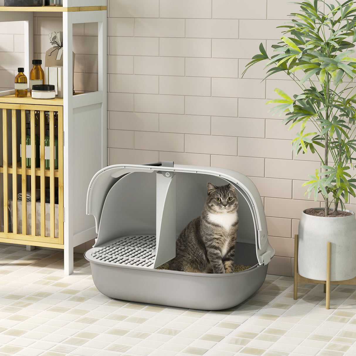 easycomfort easycomfort lettiera per gatti chiusa con gattaiola e paletta in pp 58x46x39 cm grigio chiaro e bianco