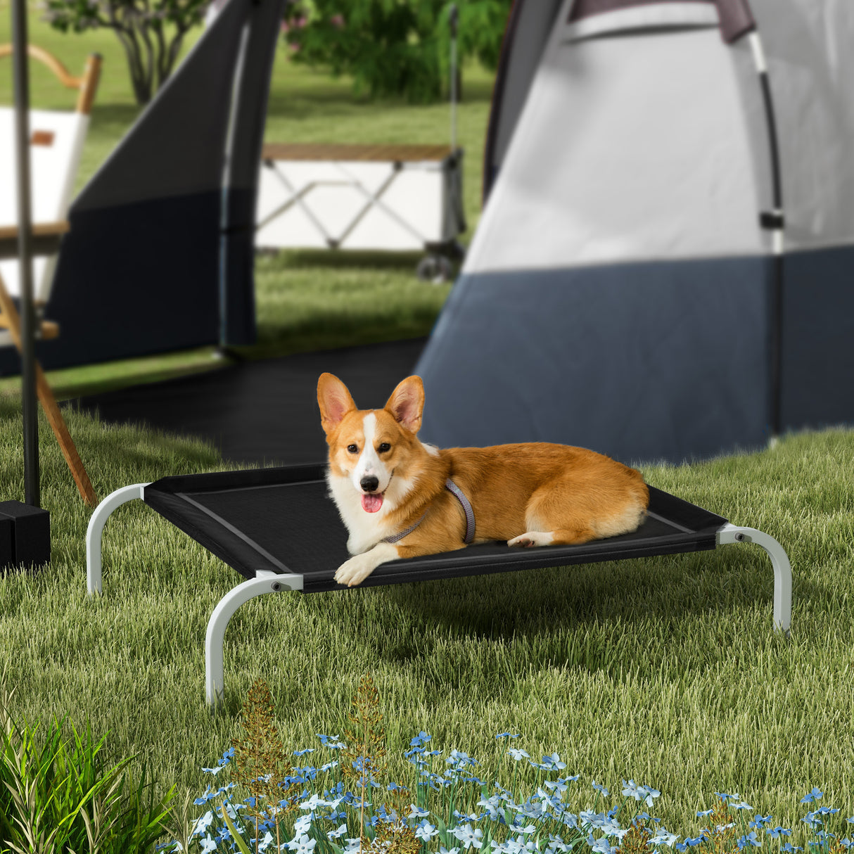 easycomfort easycomfort lettino per cani rialzato con seduta traspirante in metallo e tessuto 90x65x20 cm nero e argento