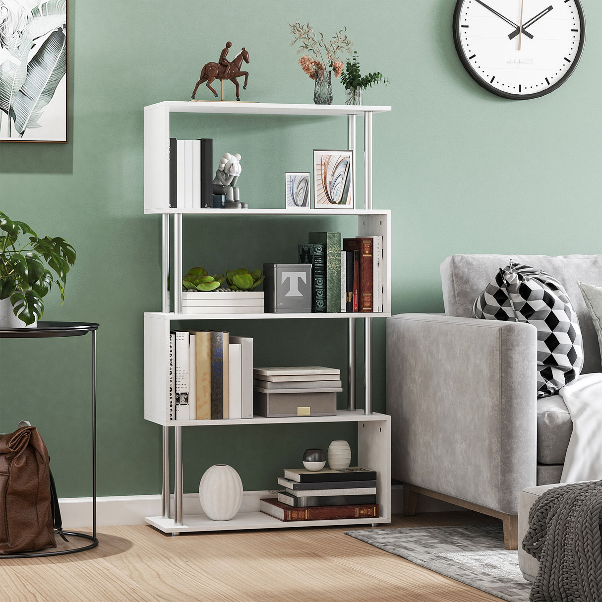 easycomfort easycomfort libreria a 4 ripiani design moderno in legno e metallo libreria scaffale per soggiorno studio ufficio 80x30x145cm bianca ean 8054111845588