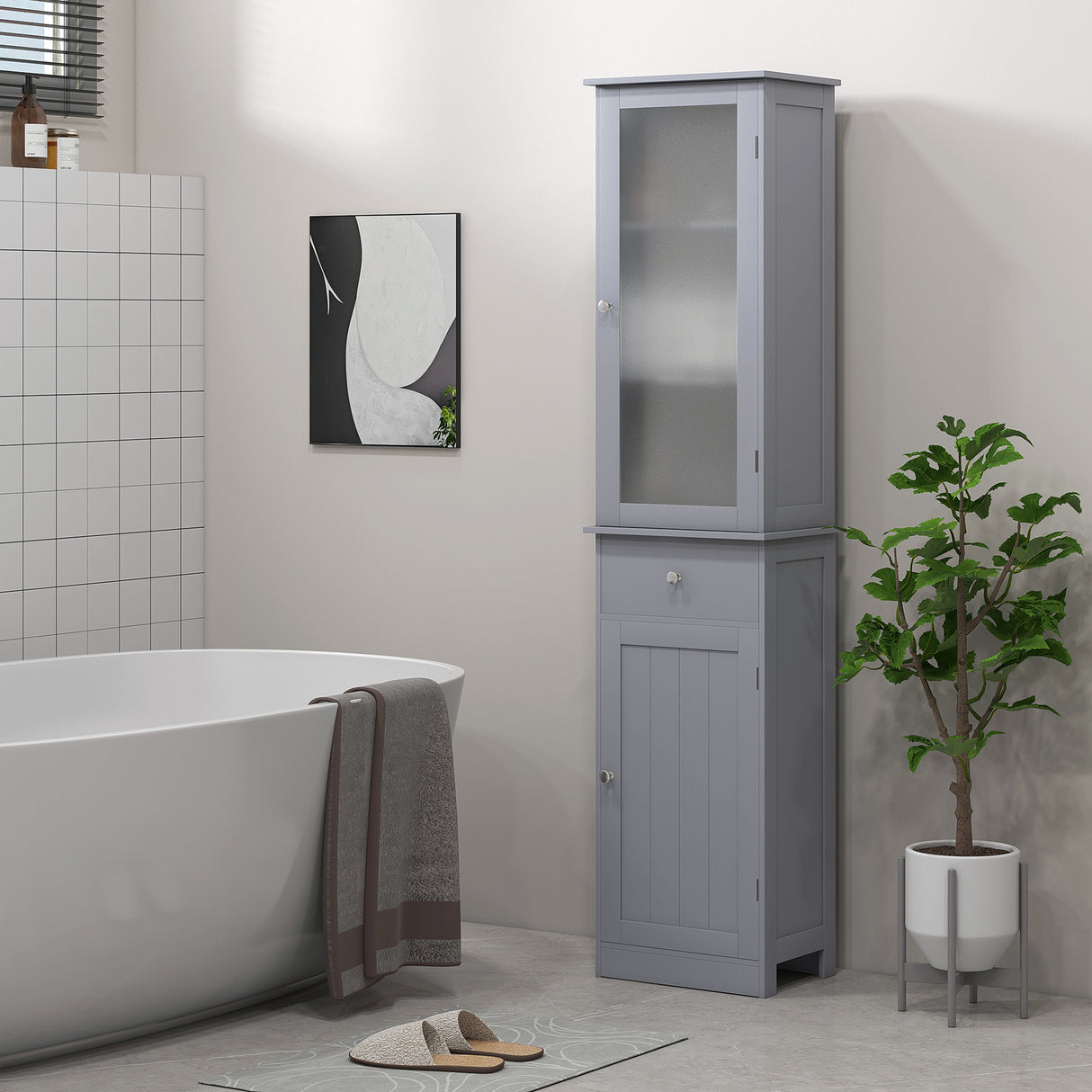 easycomfort easycomfort mobile colonna bagno salvaspazio con armadietto cassetto e ripiani in mdf 40x27x171 5cm grigio