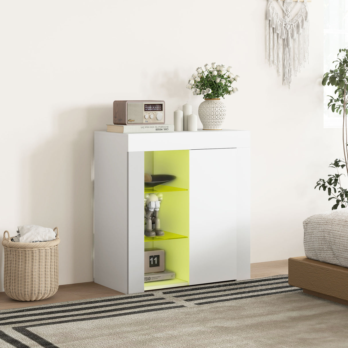 easycomfort easycomfort mobile contenitore a led con 3 ripiani aperti e armadietto a 2 livelli in legno e vetro 75x40 1x83 cm bianco