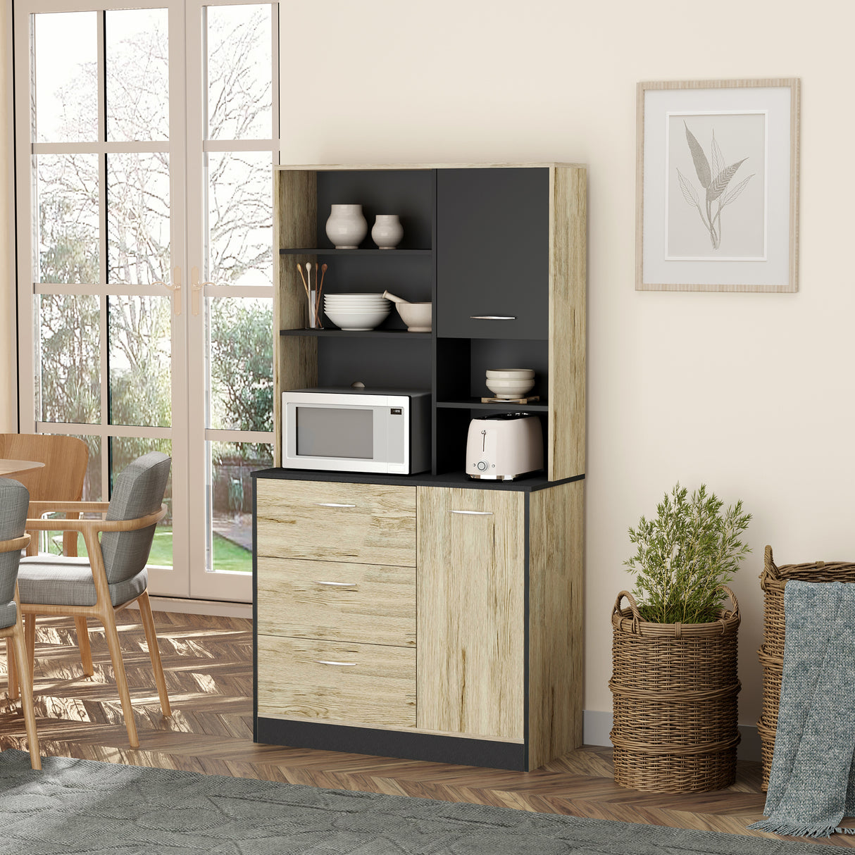 immagine-2-easycomfort-easycomfort-mobile-cucina-credenza-moderna-salvaspazio-con-2-armadietti-3-cassetti-3-ripiani-legno-90-x-39-x-169cm-colore-grigio-rovere-chiaro