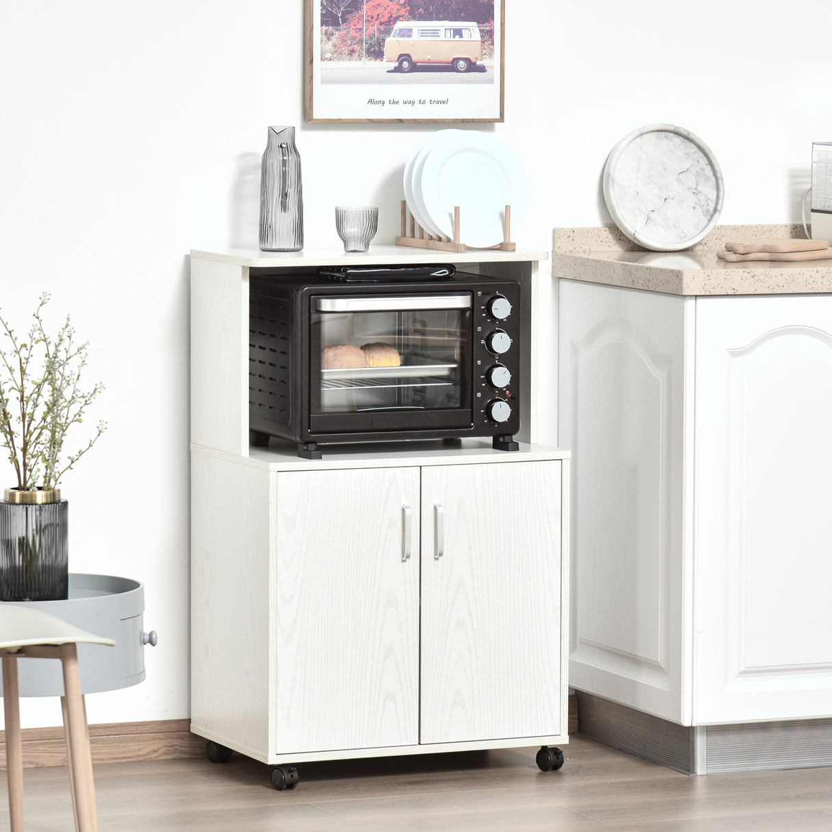 easycomfort easycomfort mobile cucina multiuso con ruote armadietto e ripiano per microonde credenza alta in legno truciolare 60 4x40 3x97cm bianco