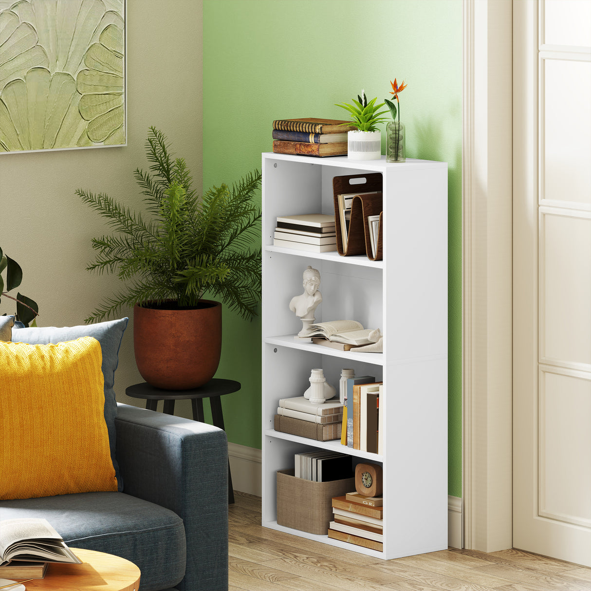 easycomfort easycomfort mobile libreria a 4 ripiani con 2 scaffali flessibili in legno 60x24x115 5 cm bianco