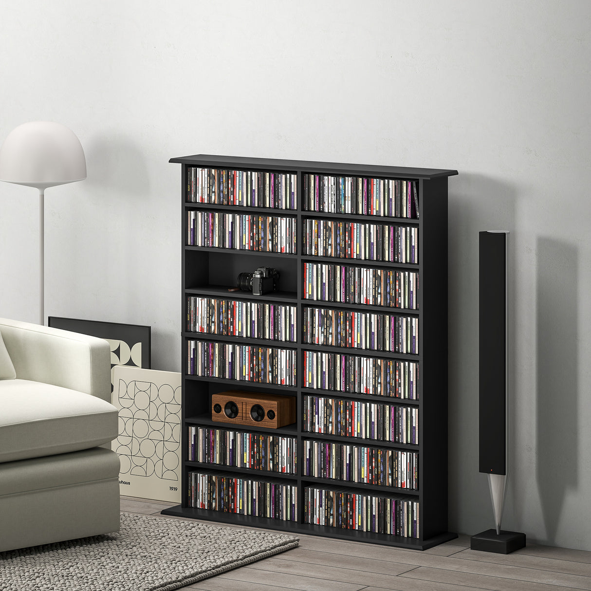 easycomfort easycomfort mobile libreria porta cd a 16 ripiani dal design moderno in legno 106 5x24x123 7 cm nero