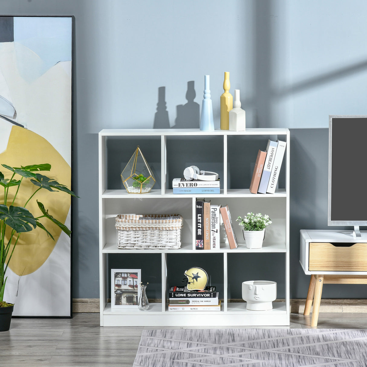 easycomfort easycomfort mobile libreria portaoggetti a 3 livelli e 8 ripiani totali in mdf 97 5x30x100 cm bianco