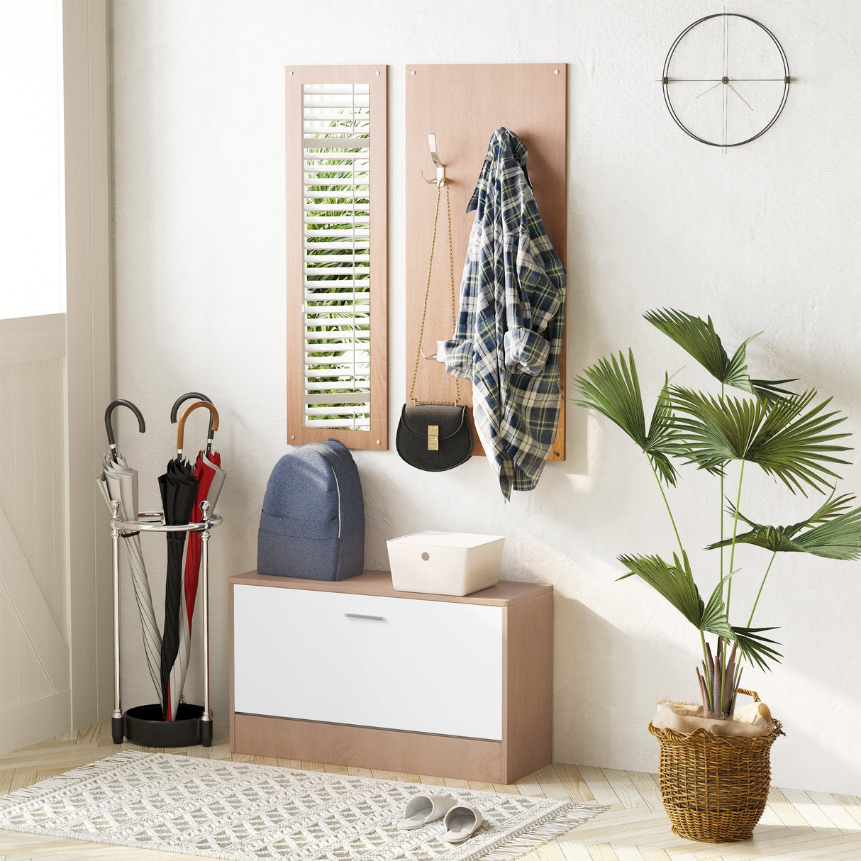 easycomfort easycomfort mobile per ingresso in legno set 3 pezzi con scarpiera appendiabiti e specchio 80x27x46 5cm color legno ean 8054111847452