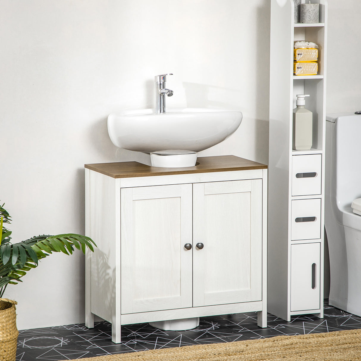 easycomfort easycomfort mobile sotto lavabo bagno in legno con ripiano interno regolabile 60x30x60 cm bianco e color noce