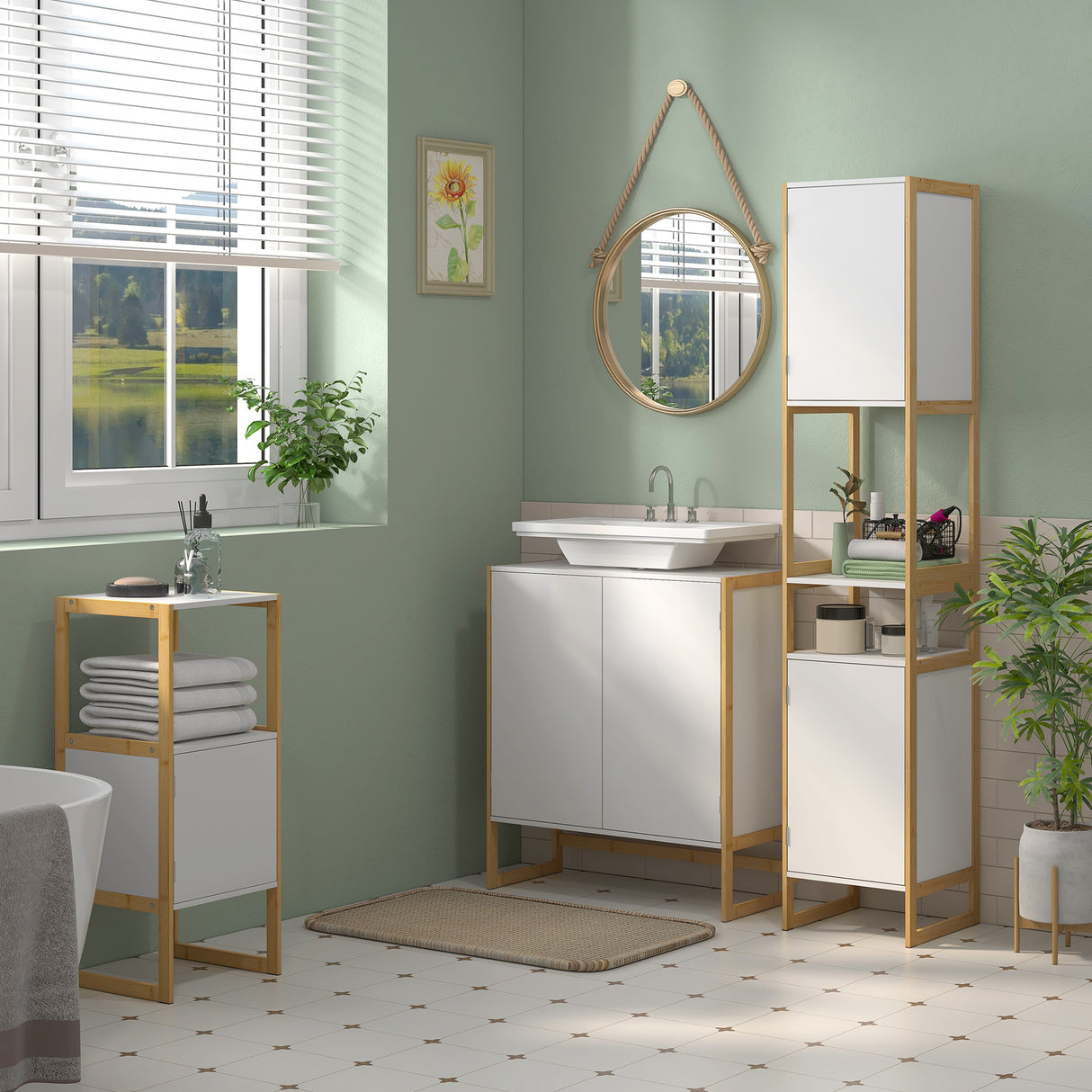 easycomfort easycomfort mobile sottolavabo bagno con 2 ante a pressione in bambu e mdf con intaglio a u 70x33x79 5cm bianco