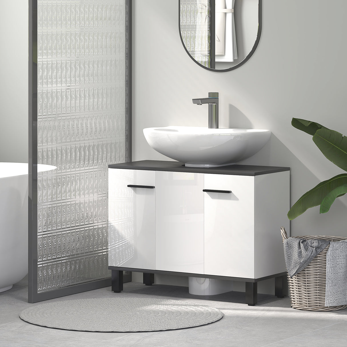 easycomfort easycomfort mobile sottolavabo bagno con armadietto 2 ante e ripiano regolabile 80x34x60 cm bianco lucido
