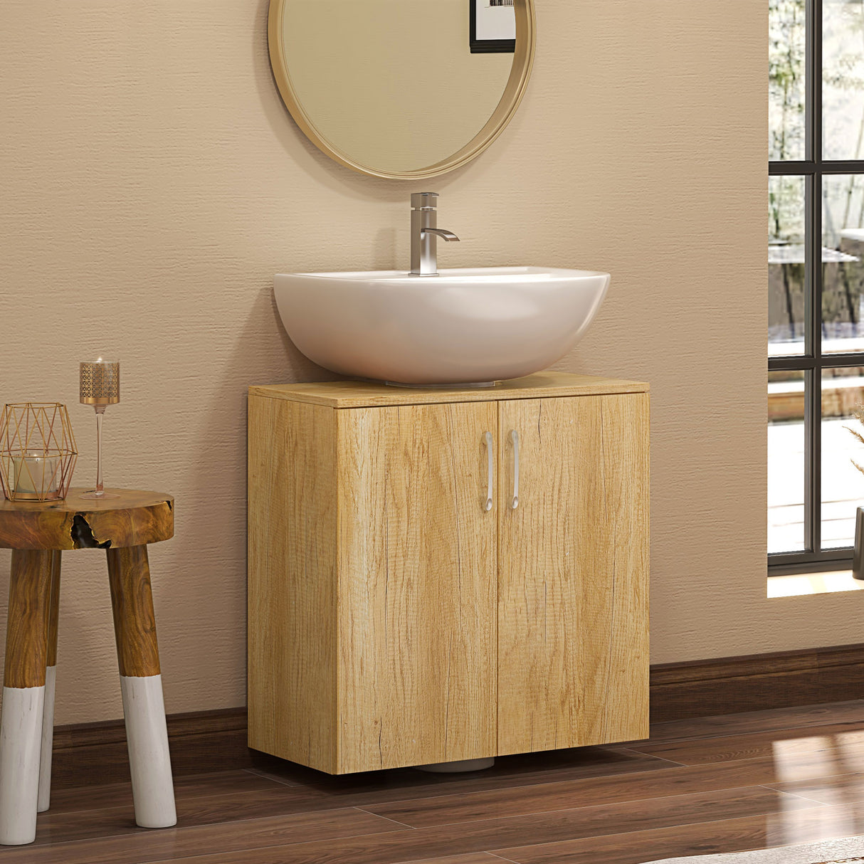 easycomfort easycomfort mobiletto bagno sottolavabo sospeso a 2 ante con 2 ripiani in legno colore naturale