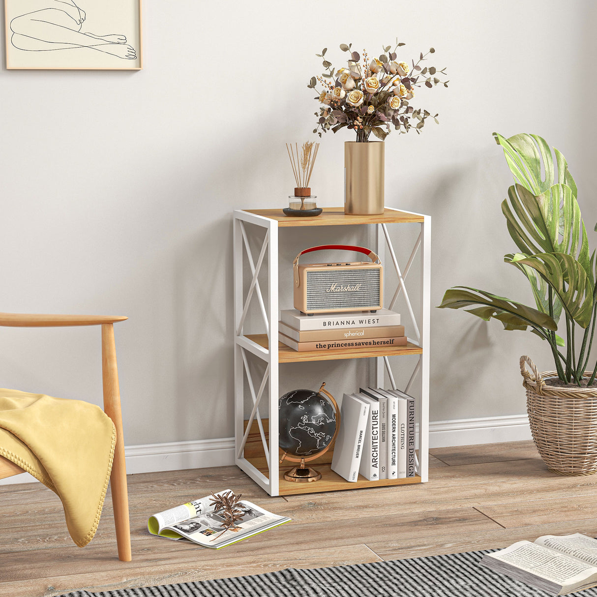 easycomfort easycomfort mobiletto scaffale per soggiorno cucina bagno 3 ripiani salvaspazio legno 40x35x72 5cm ean 8054111845403