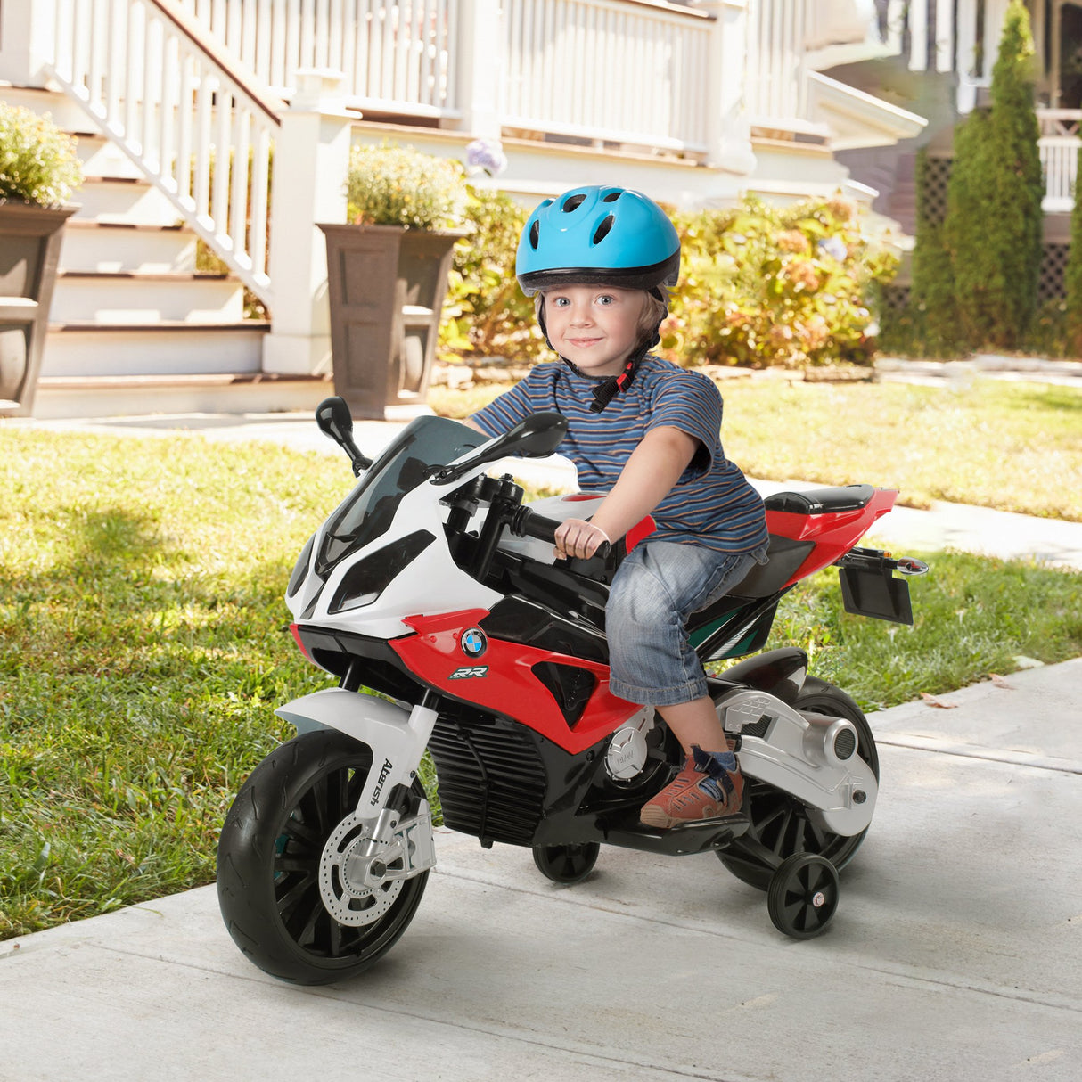 easycomfort easycomfort moto elettrica per bambini 3 8 anni con licenza bmw batteria 12v rotelle e luci 110x47x69 cm