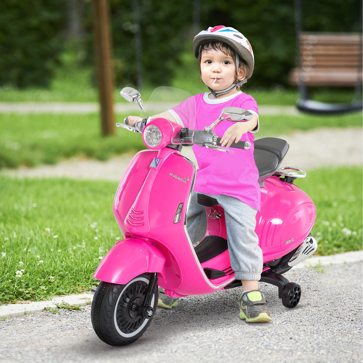 easycomfort easycomfort moto elettrica per bambini con licenza ufficiale vespa 2 rotelle luci e suoni 108x49x75 cm rosa
