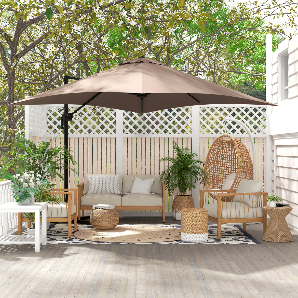 easycomfort easycomfort ombrellone 3x3 m a braccio con 8 stecche pedale e manovella in alluminio e poliestere color khaki