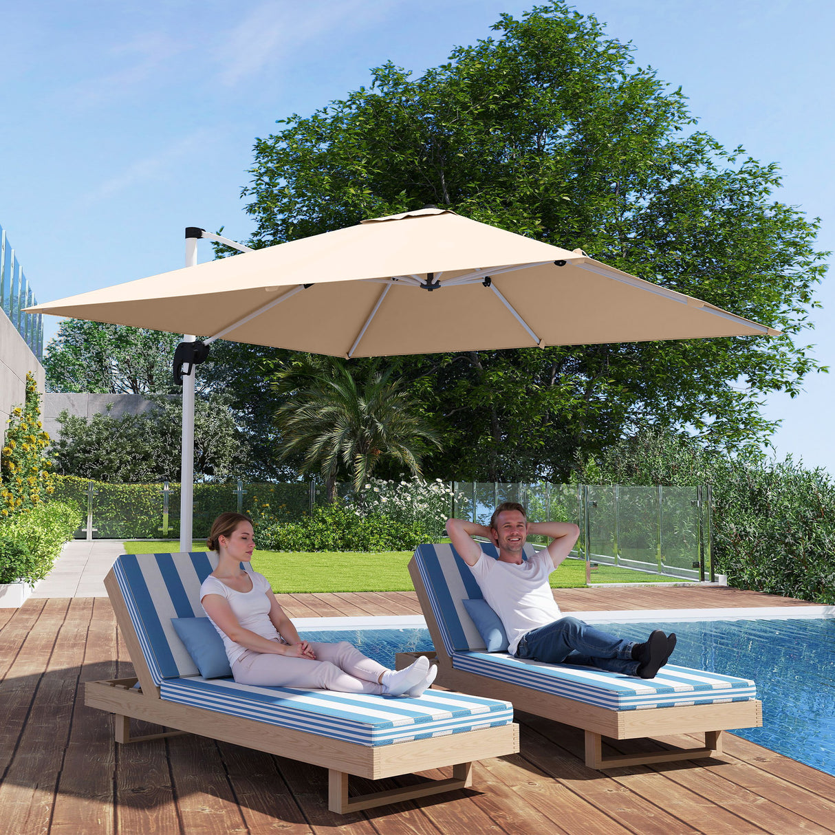 easycomfort easycomfort ombrellone a braccio inclinabile con base a croce in poliestere alluminio e metallo 295x295x260 cm cachi