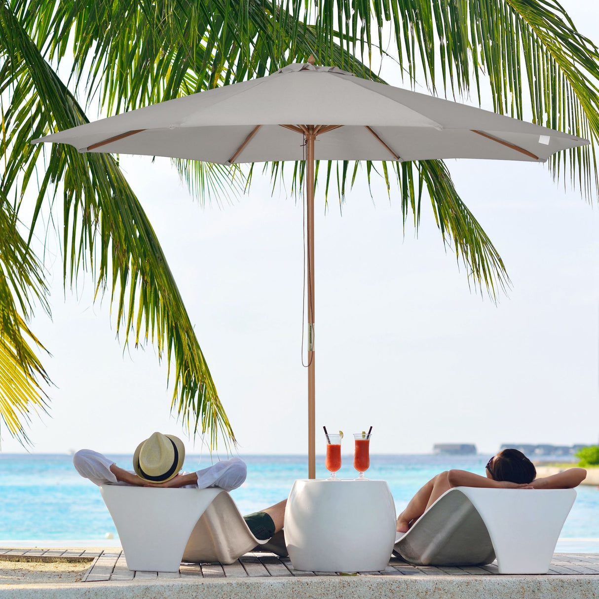 easycomfort easycomfort ombrellone da giardino 3 m con palo in legno 8 stecche e parasole in poliestere grigio