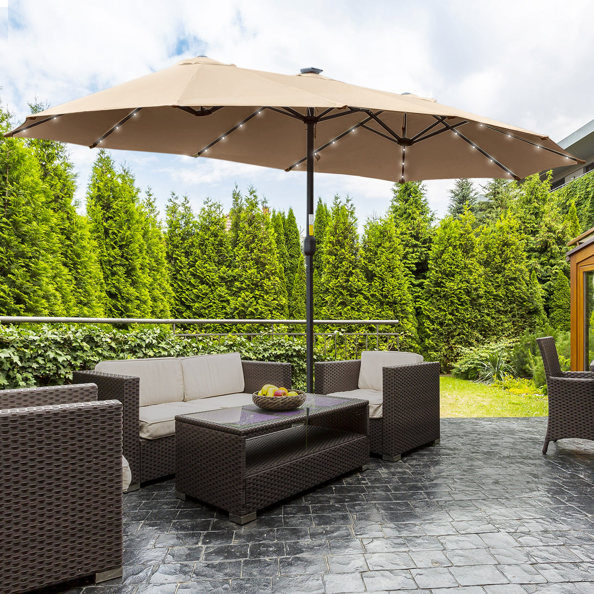 easycomfort easycomfort ombrellone da giardino doppio 4 5m con 48 luci led e manovella cachi