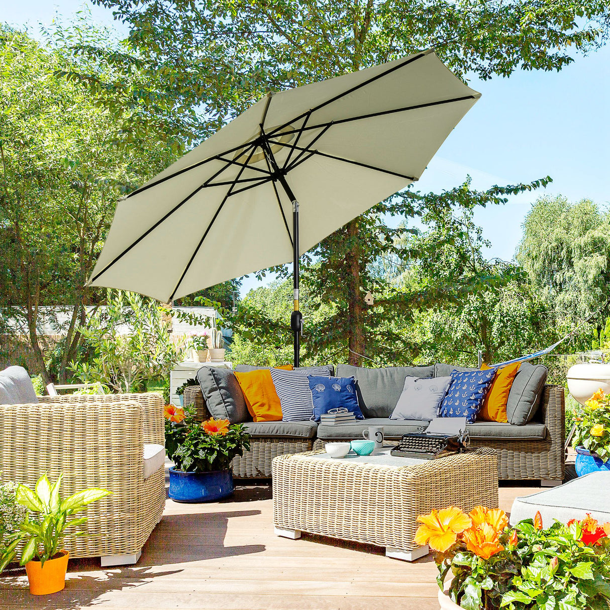 easycomfort easycomfort ombrellone da giardino inclinabile a 8 stecche con manovella in metallo e poliestere 295x250 cm beige