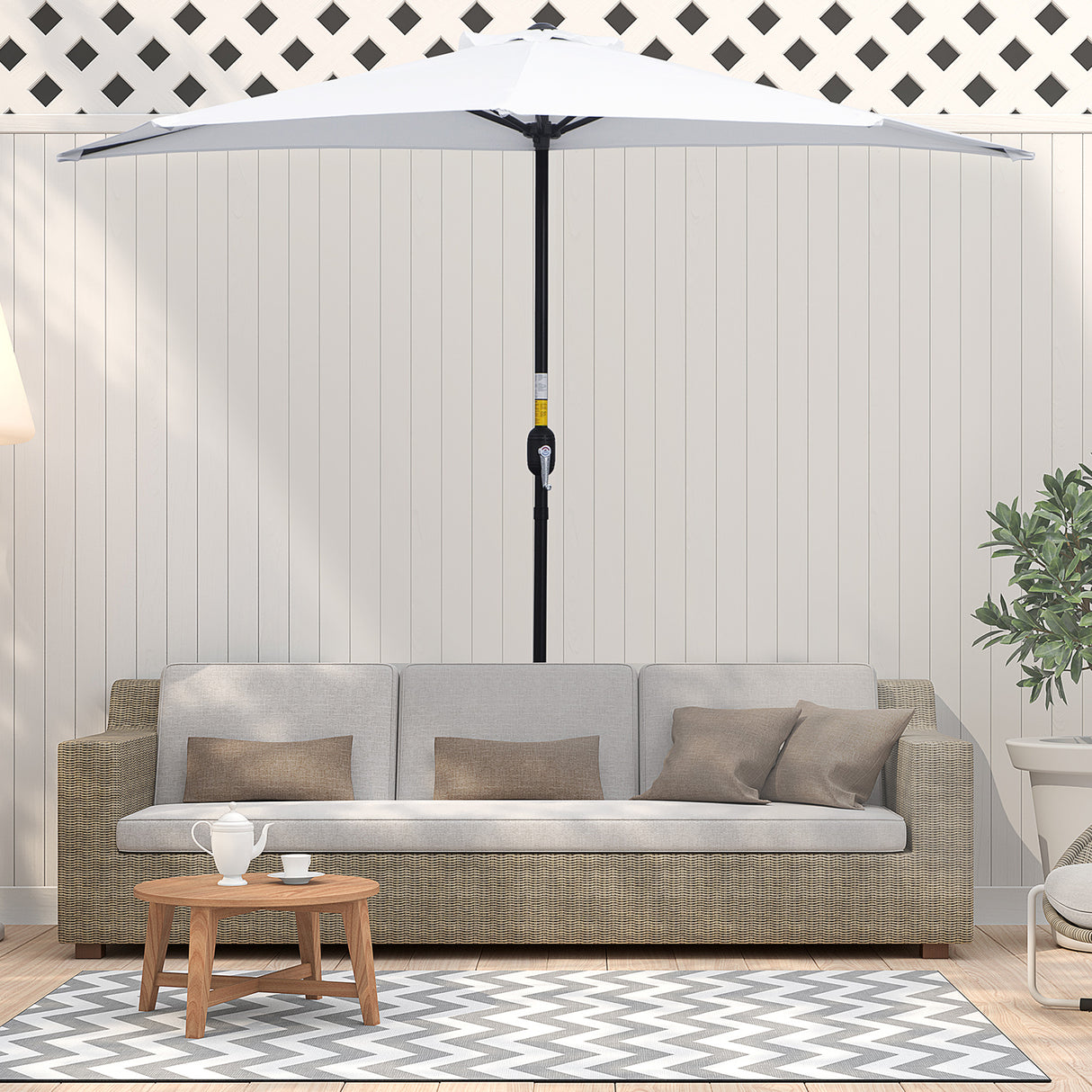 easycomfort easycomfort ombrellone da terrazza a mezzaluna con apertura a manovella e palo a 2 sezioni 2 6x1 35 m bianco