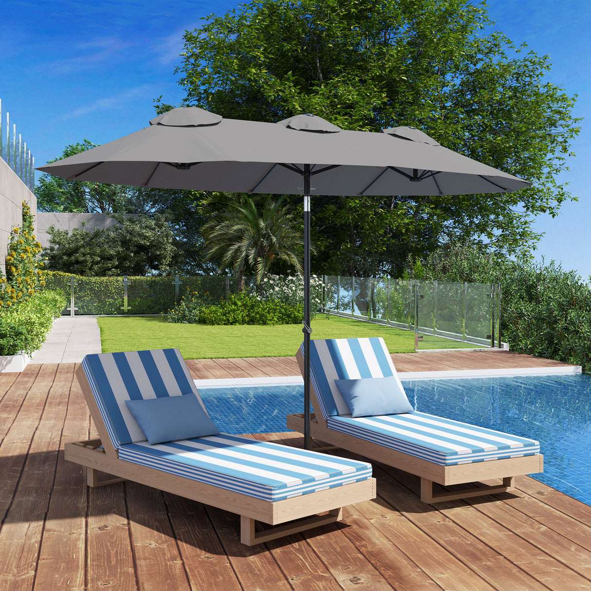 easycomfort easycomfort ombrellone doppio inclinabile a 45 con manovella e prese daria in acciaio e poliestere 285x147x227 cm grigio