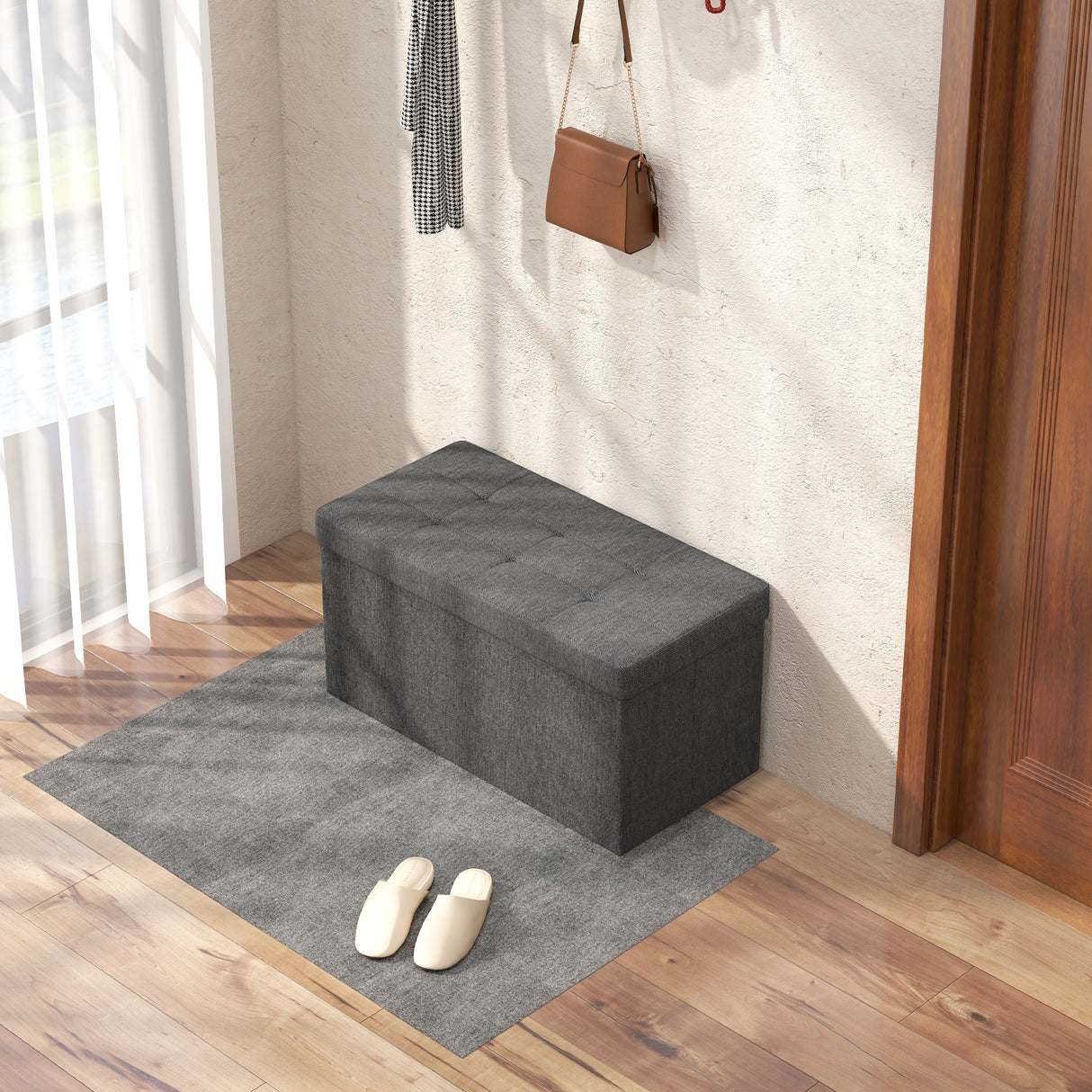 easycomfort easycomfort panca contenitore pieghevole da 84l coperchio imbottito e rivestimento in tessuto 76x38x38cm grigio scuro