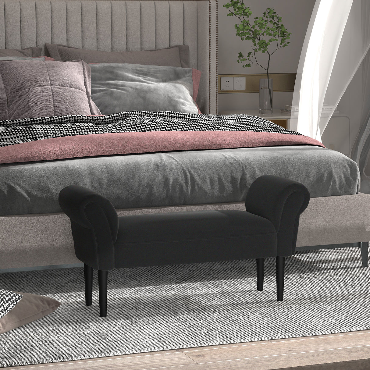easycomfort easycomfort panca fondo letto imbottita con braccioli arrotolati 102x35x51cm nero