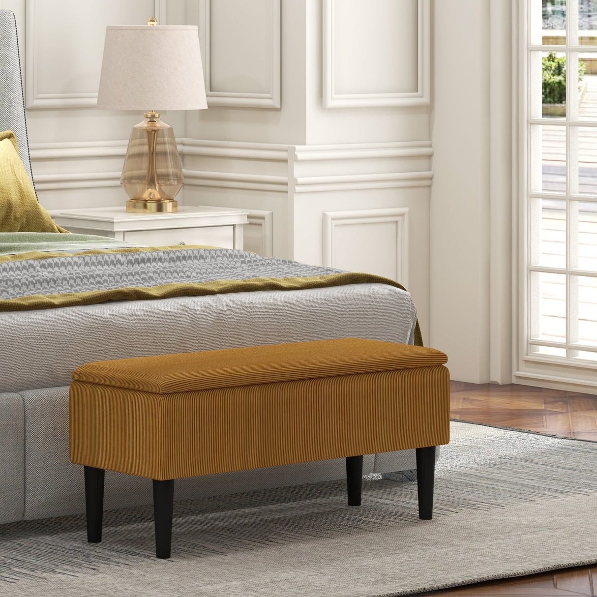 easycomfort easycomfort panca fondoletto in poliestere e legno per camera da letto e ingresso 95x38x45 cm arancione