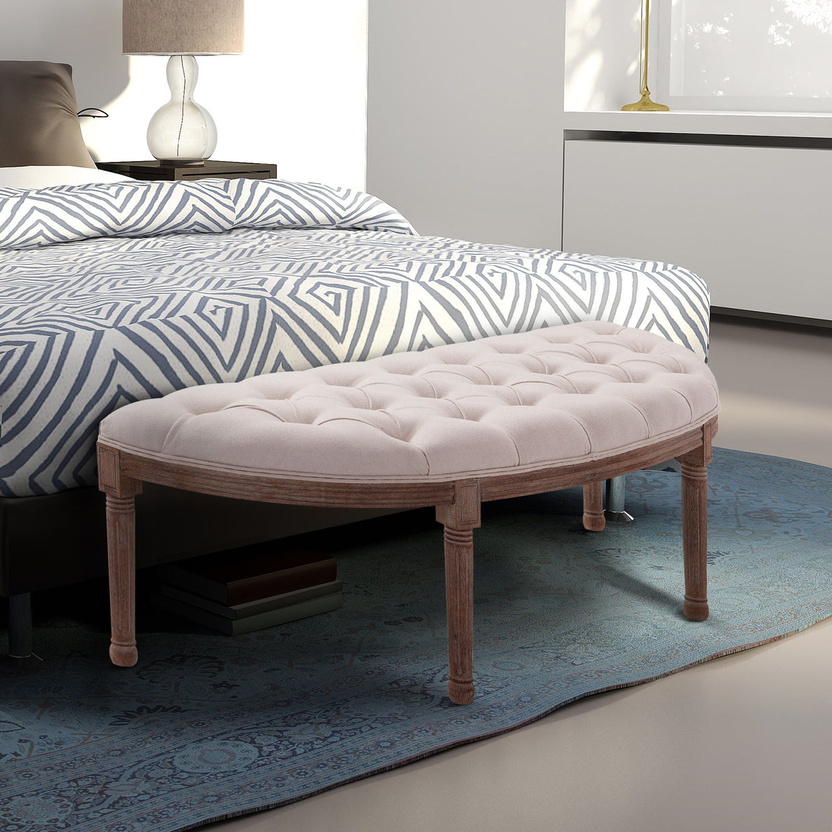 easycomfort easycomfort panca fondoletto semicircolare con struttura in legno e imbottitura in stile chesterfield beige 1405x51x48cm ean 8054144138909