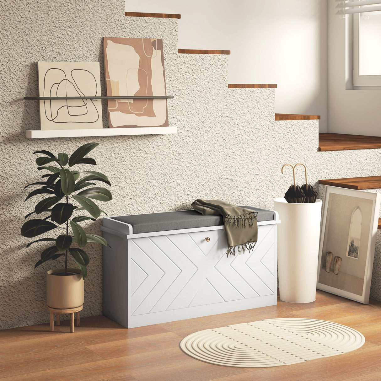 easycomfort easycomfort panca scarpiera salvaspazio con cuscino e cassetto ribaltabile per 8 paia di scarpe bianco