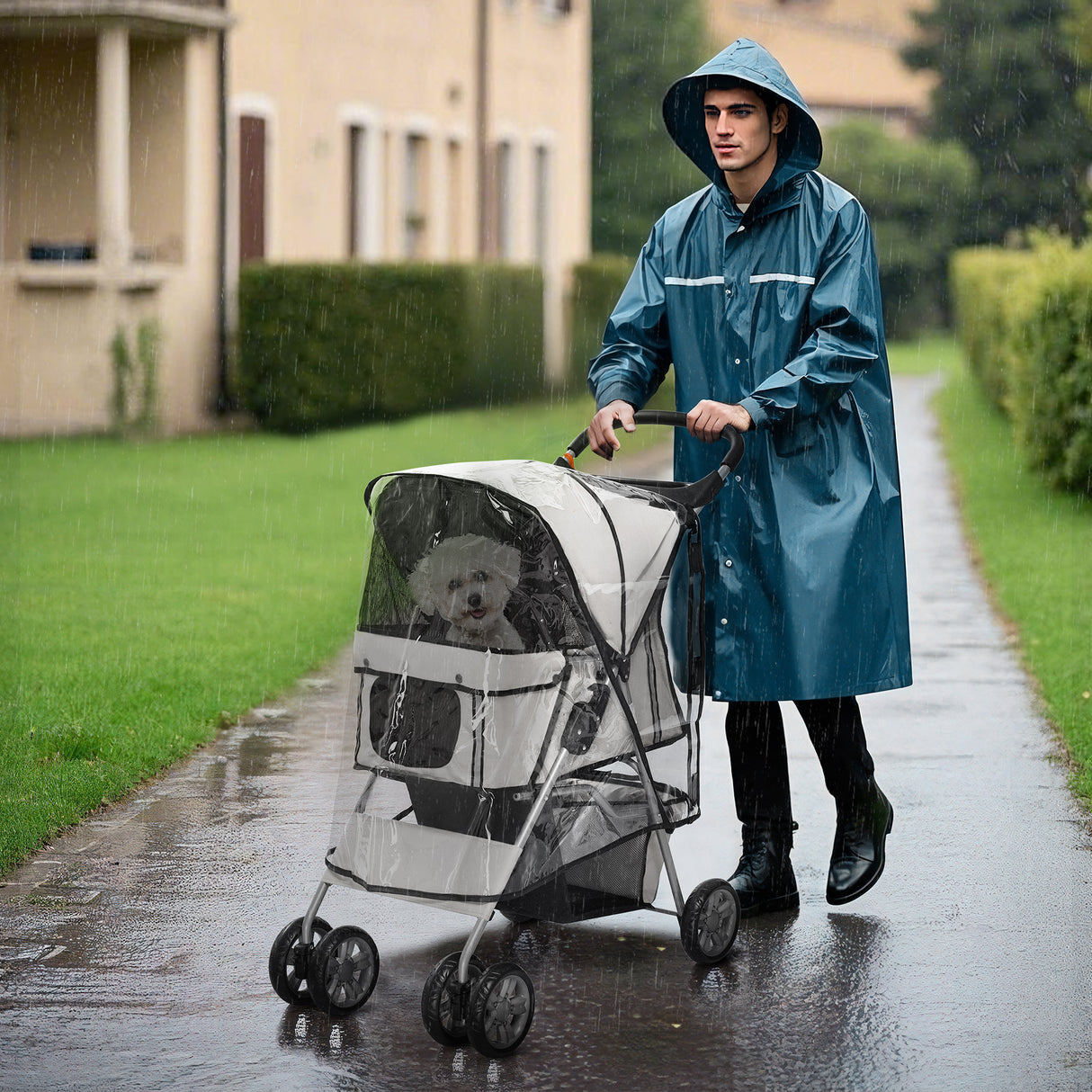 easycomfort easycomfort passeggino per cani piccoli pieghevole con copertura antipioggia ruote girevoli e con freni grigio