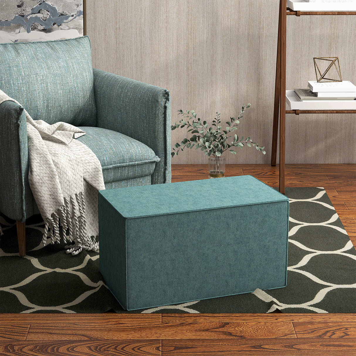 easycomfort easycomfort poggiapiedi 2 in 1 con rivestimento rimovibile in tessuto effetto lino 75x41x41 cm verde