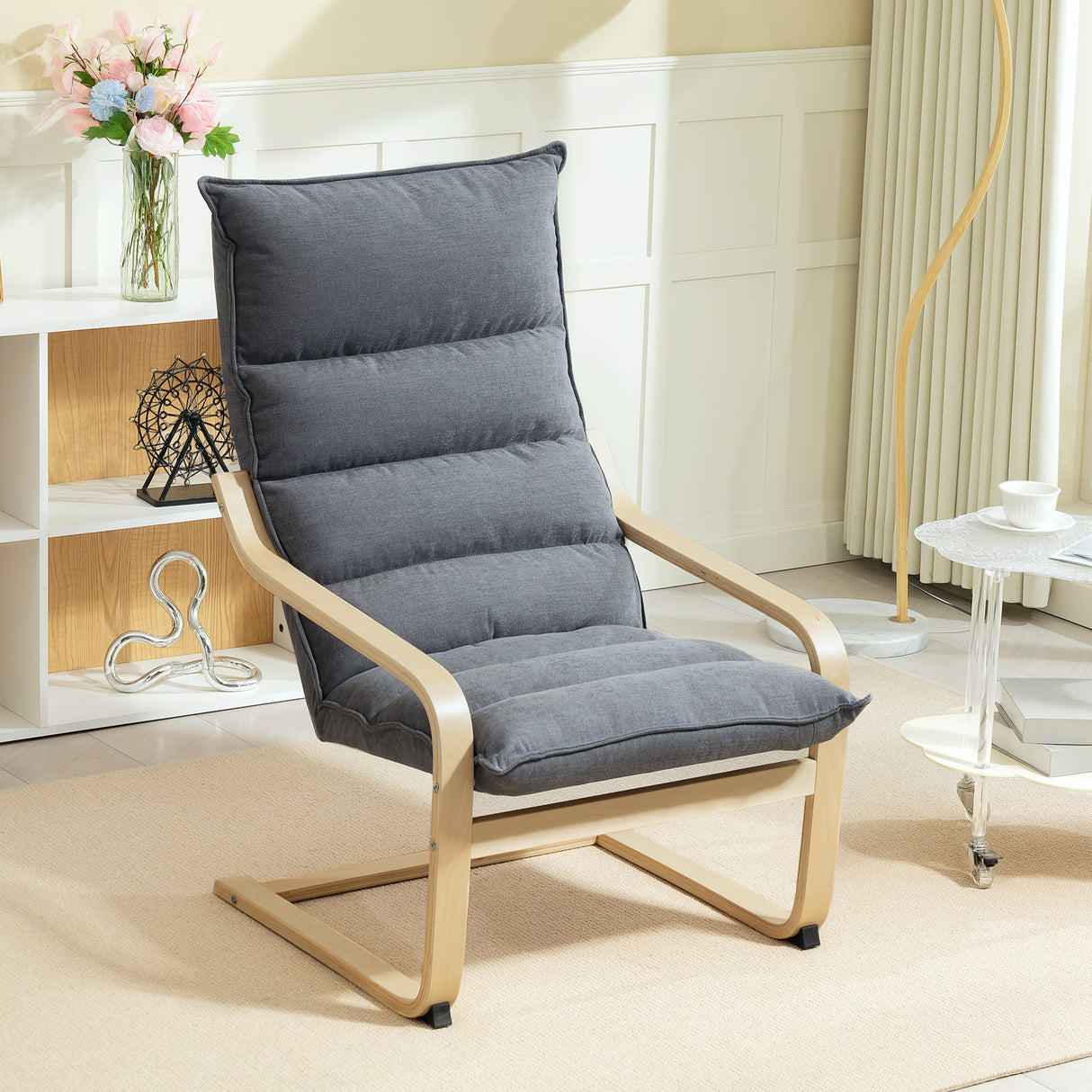 easycomfort easycomfort poltrona a dondolo moderna con braccioli in legno e cuscini spessi in velluto 67x83x105 cm grigio