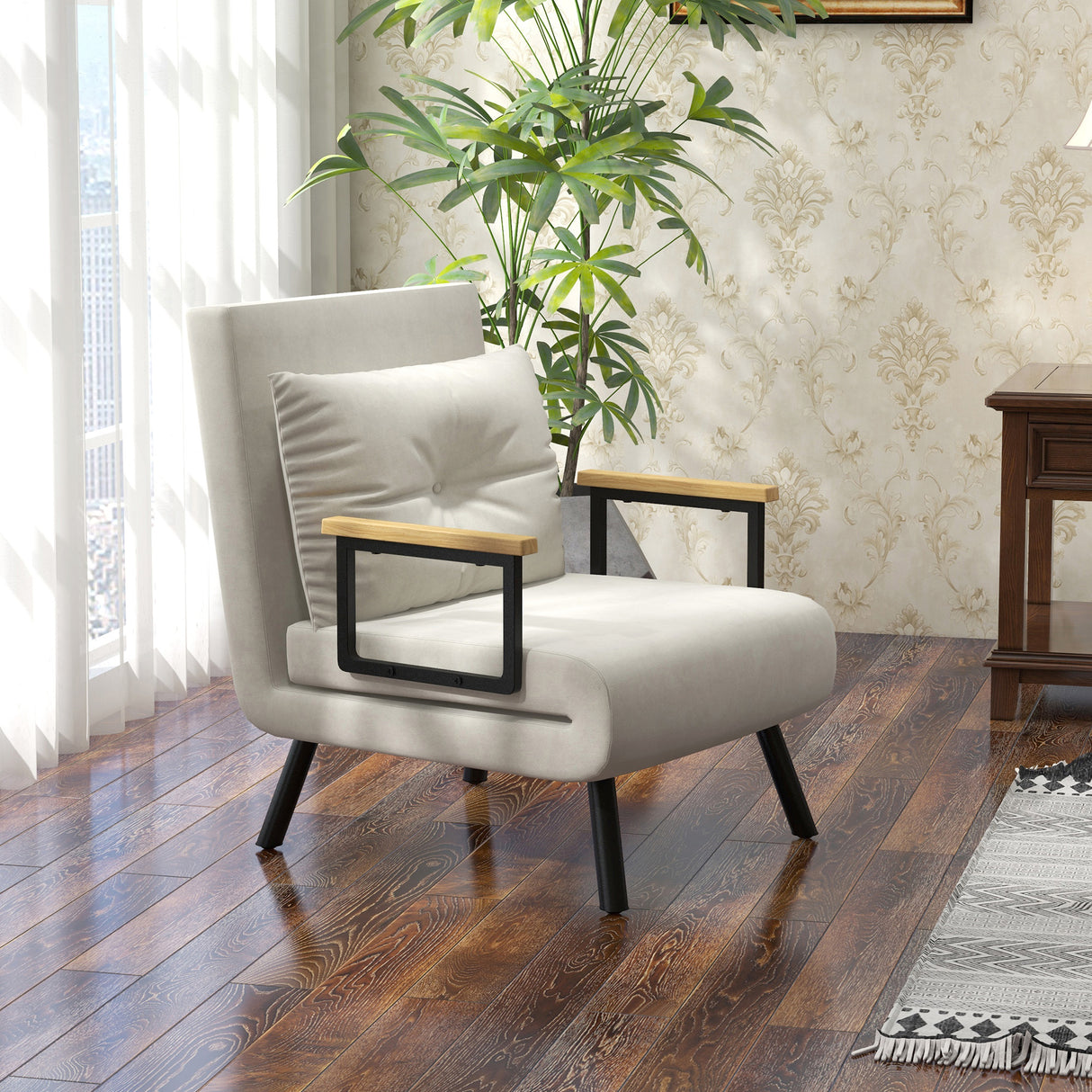 easycomfort easycomfort poltrona letto 3 in 1 con schienale reclinabile e cuscino in tessuto effetto velluto 63x73x81 cm crema