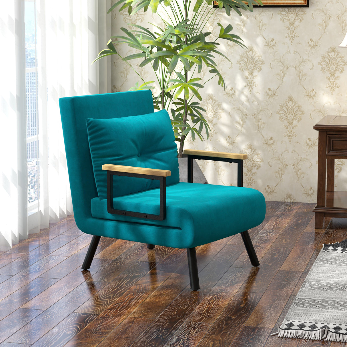 easycomfort easycomfort poltrona letto 3 in 1 con schienale reclinabile in 5 posizioni e cuscino 63x73x81 cm blu scuro