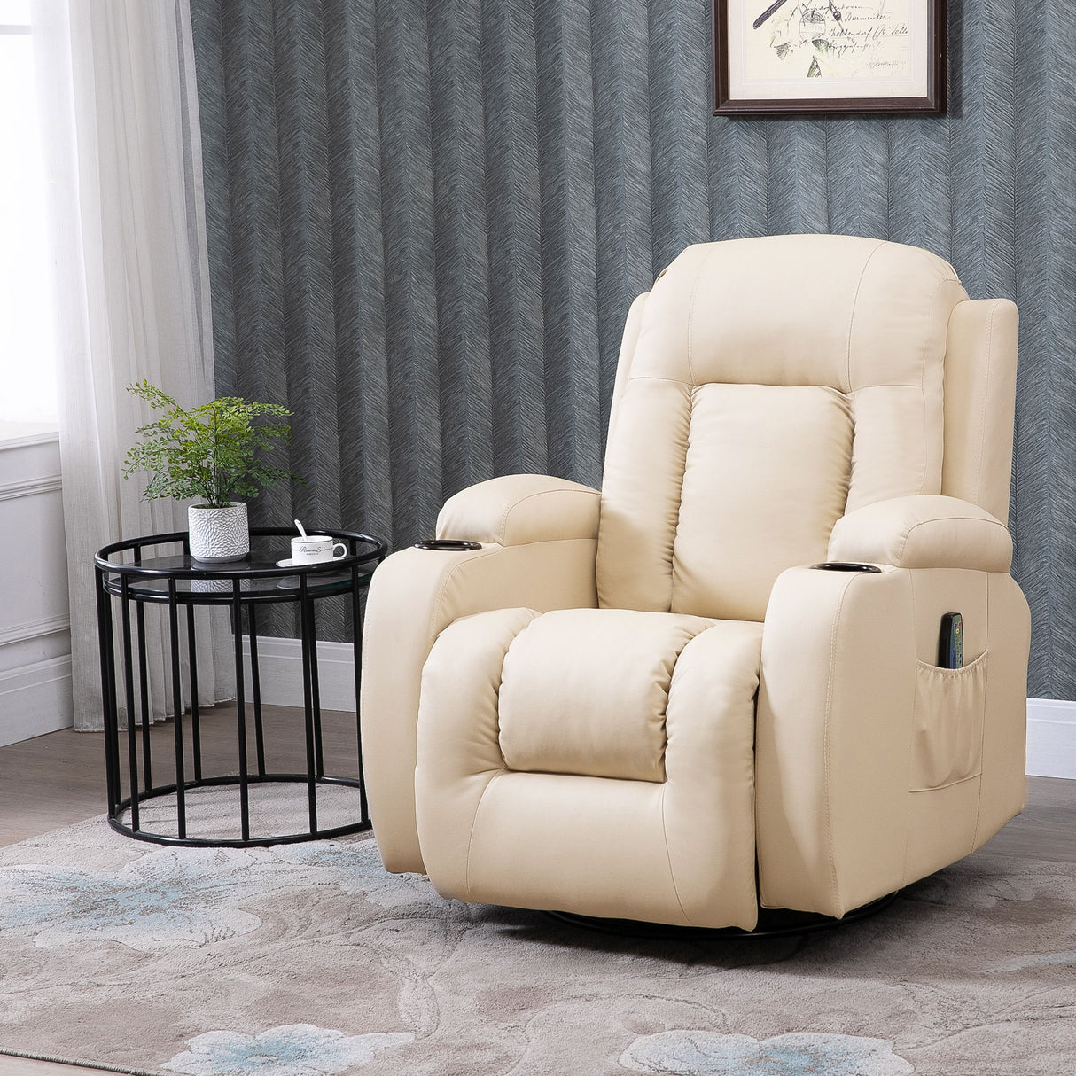easycomfort easycomfort poltrona massaggiante a 8 punti reclinabile con portabicchieri e telecomando 85x94x104 cm beige