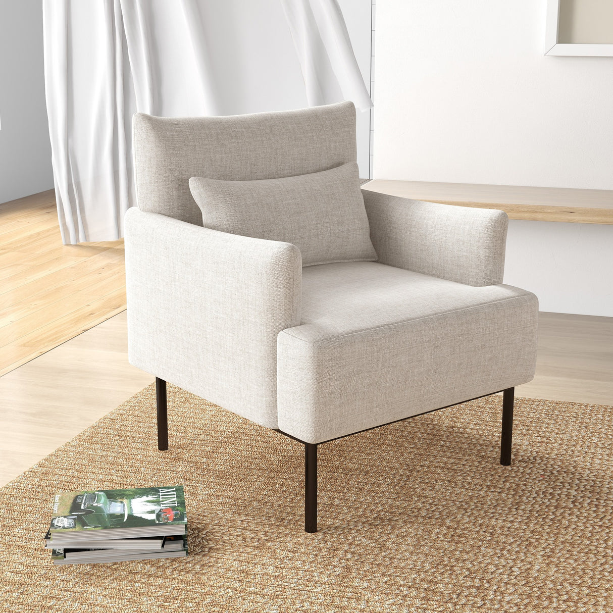 easycomfort easycomfort poltrona moderna darredo con cuscino extra in tessuto effetto lino e acciaio 73x81x82 cm bianco crema