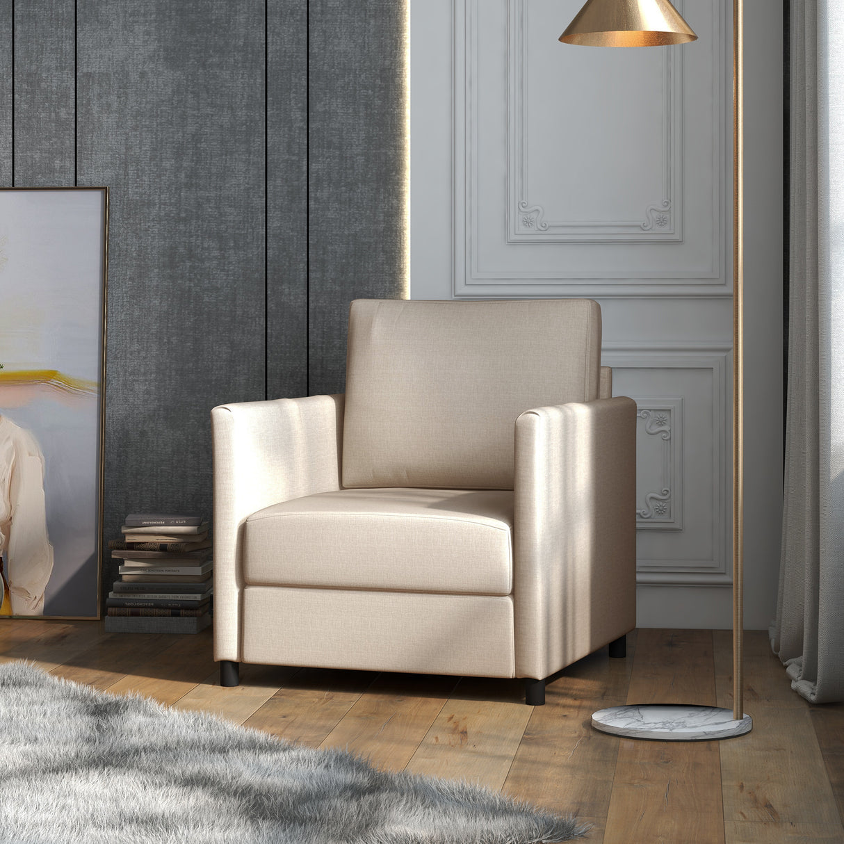 easycomfort easycomfort poltrona moderna in tessuto traspirante effetto lino con tasca interna 80x85x88 cm beige