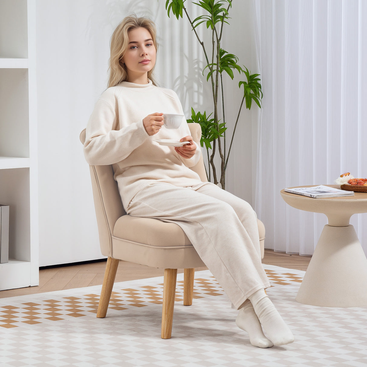 easycomfort easycomfort poltrona per salotto in velluto con seduta imbottita e trapuntata a bottoni 60x66x79 cm beige