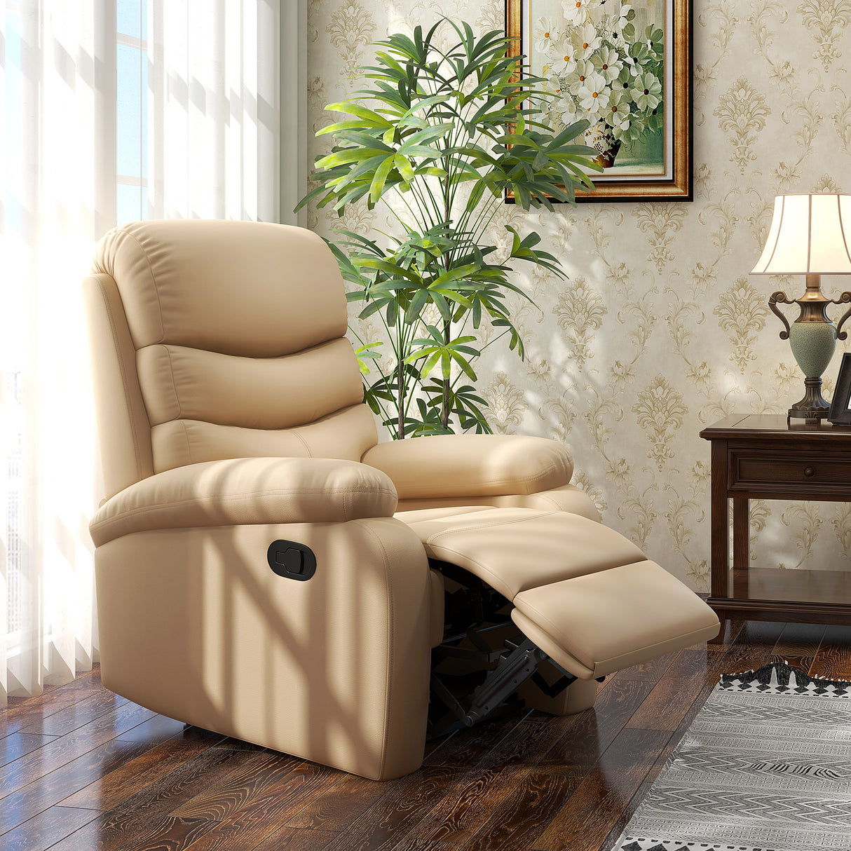 easycomfort easycomfort poltrona relax reclinabile con poggiapiedi in finta pelle e imbottitura in spugna 78x90x105cm beige