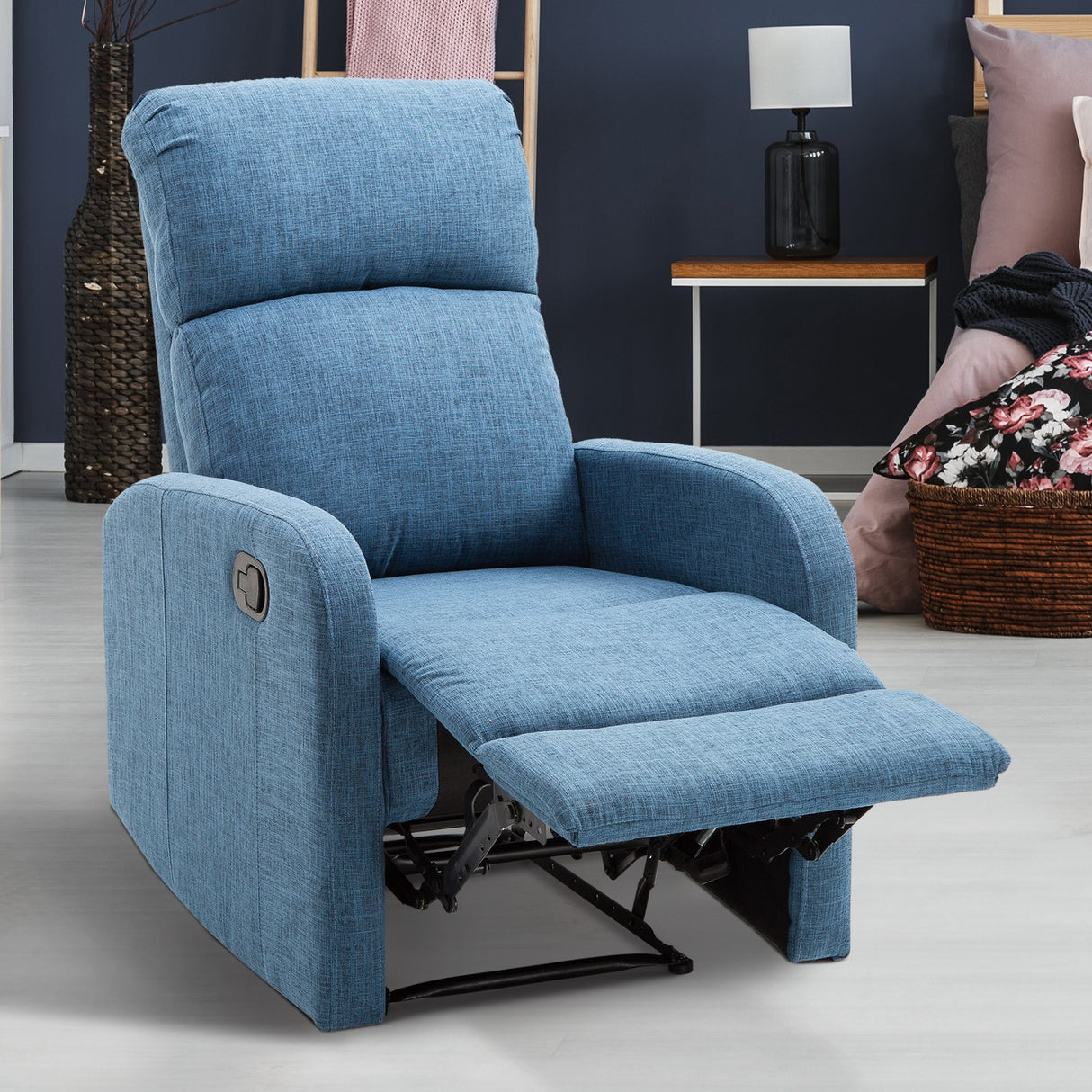 easycomfort easycomfort poltrona relax reclinabile manuale con poggiapiedi portata 125kg tessuto di lino 67 83 107cm blu ean 8055776912165