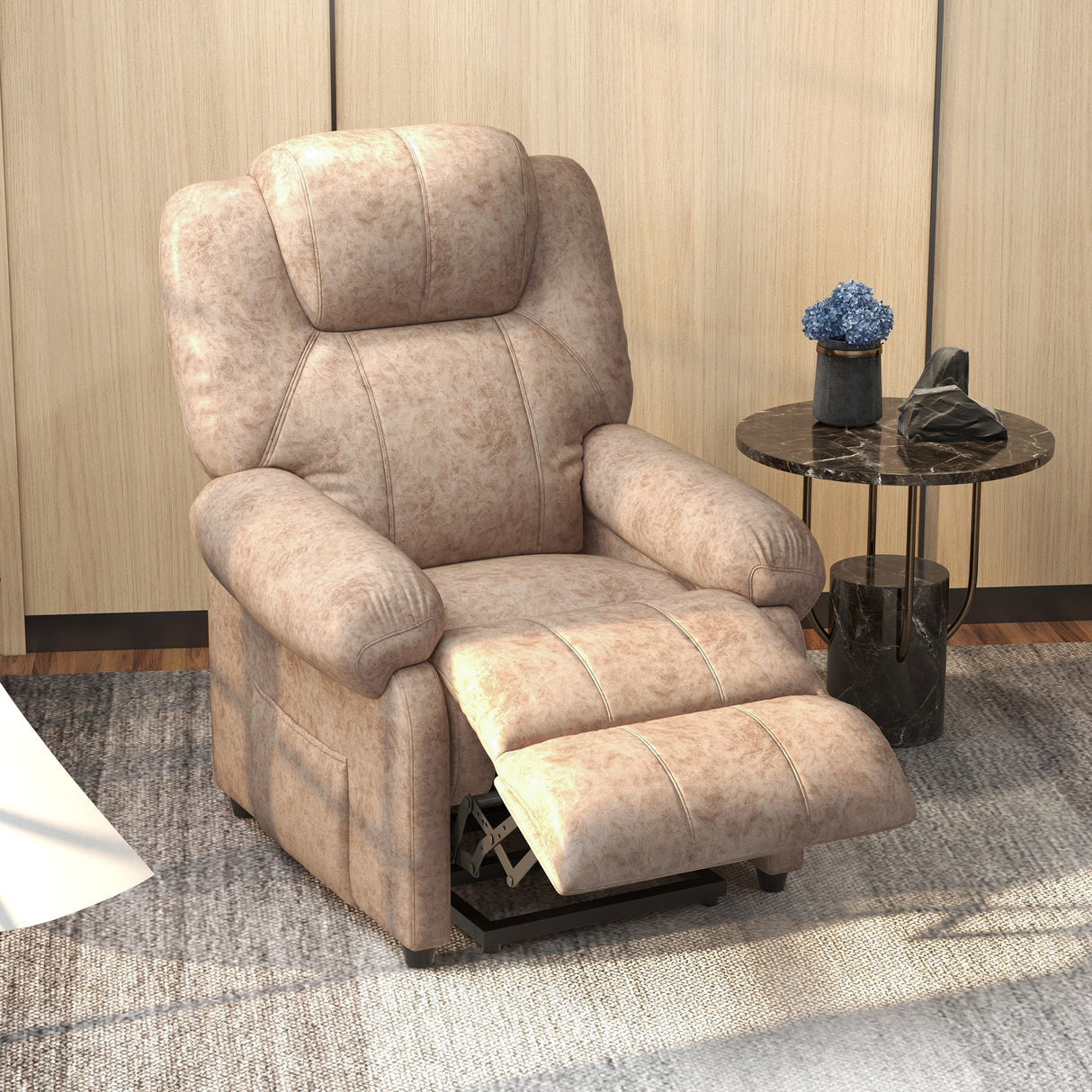 easycomfort easycomfort poltrona relax reclinabile manuale in tessuto con poggiapiedi estraibile e tasca laterale beige