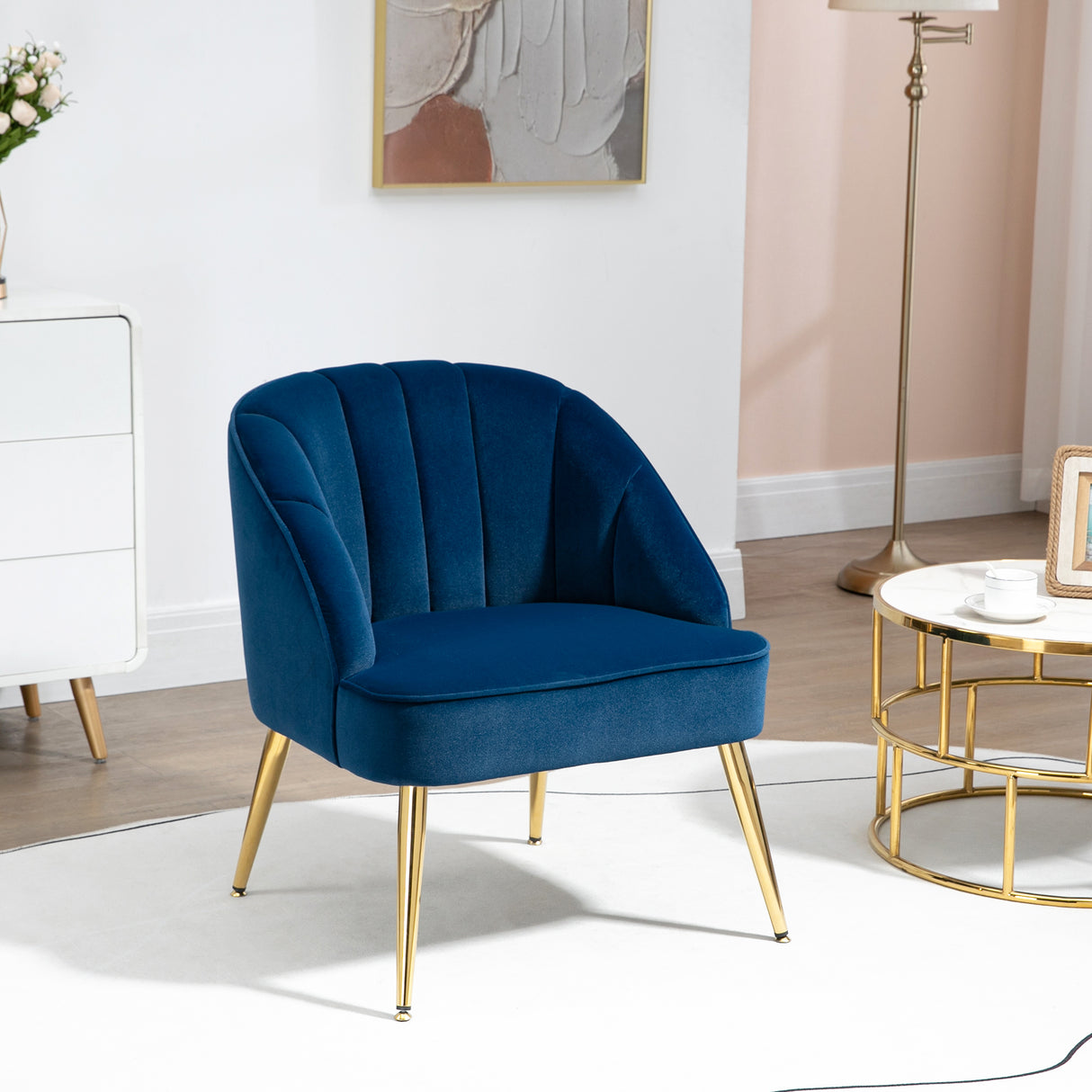 easycomfort easycomfort poltroncina da camera in velluto con gambe in acciaio dorate 65x64x77cm blu scuro