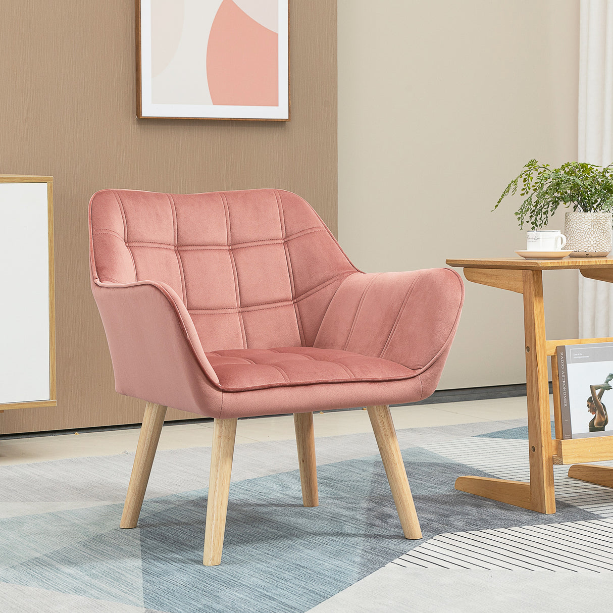 easycomfort easycomfort poltroncina stile nordico in legno ed effetto velluto rosa per soggiorno o ufficio 67x61 5x71 cm