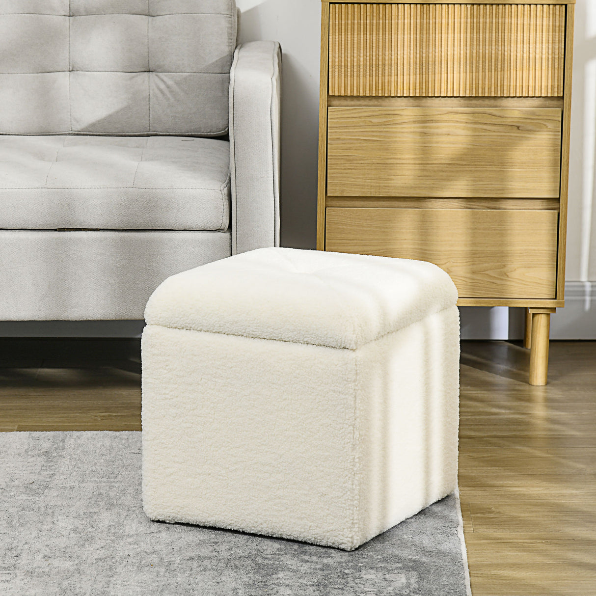 easycomfort easycomfort pouf contenitore imbottito in tessuto teddy morbido per salotto e camera 39x39x39cm crema