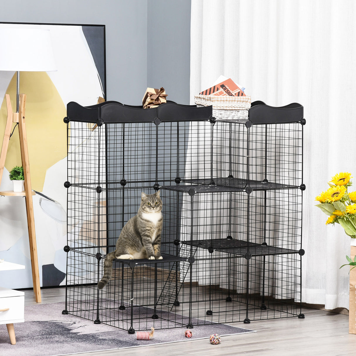 easycomfort easycomfort recinto per animali domestici modulabile e multilivello con rampa e 2 porte in acciaio e pp 105x70x116 cm nero